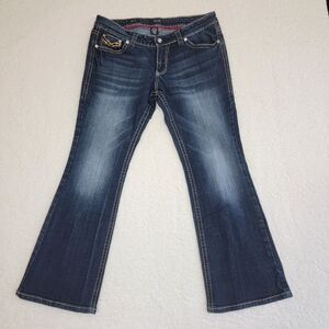 Y2K Glam Women's Jeans 14P Low Rise Fit n Flare Rhinestones Embriodery Western